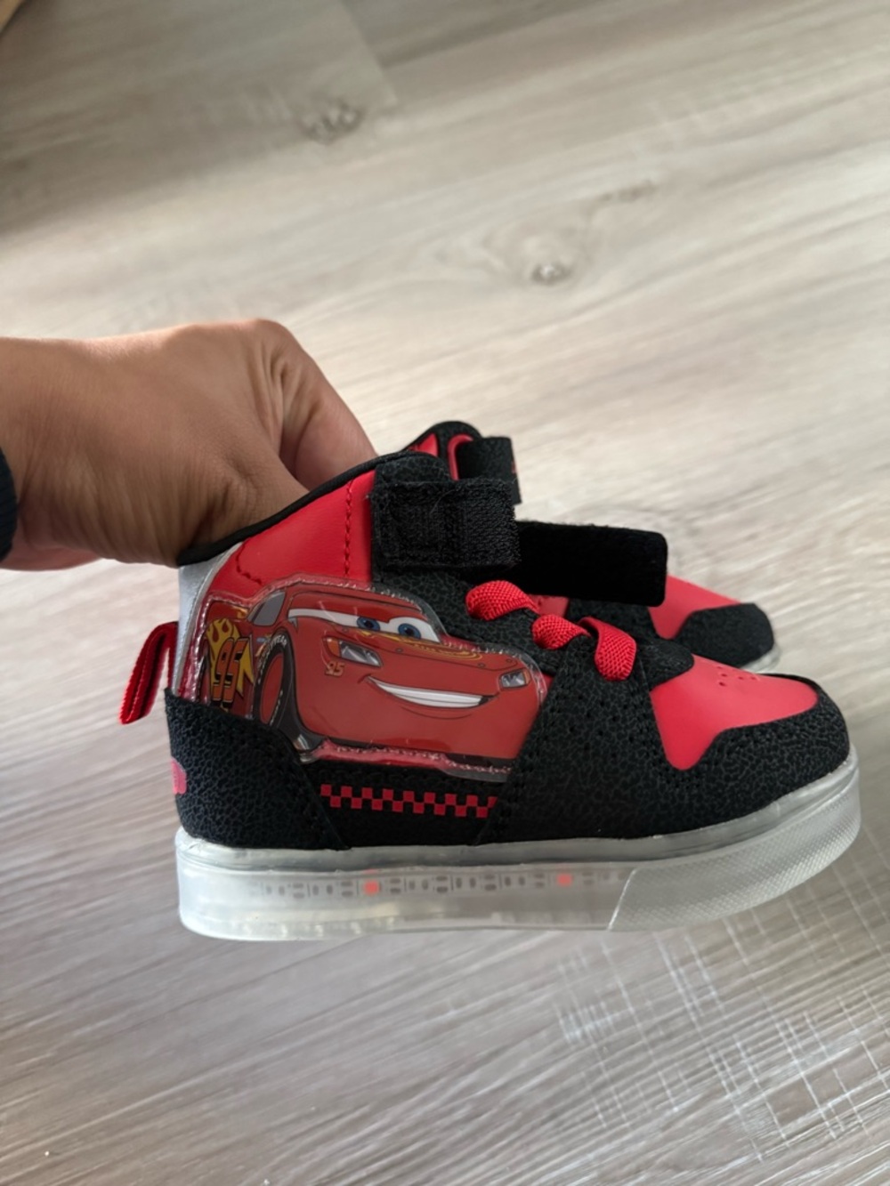 Red & Black Kids Light-Up Sneakers with Lightning McQueen Graphic